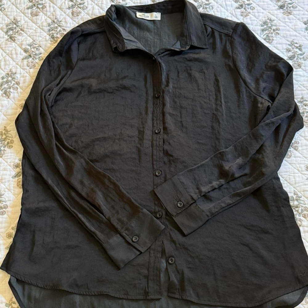 Satin Button Down Shirt- Size Large